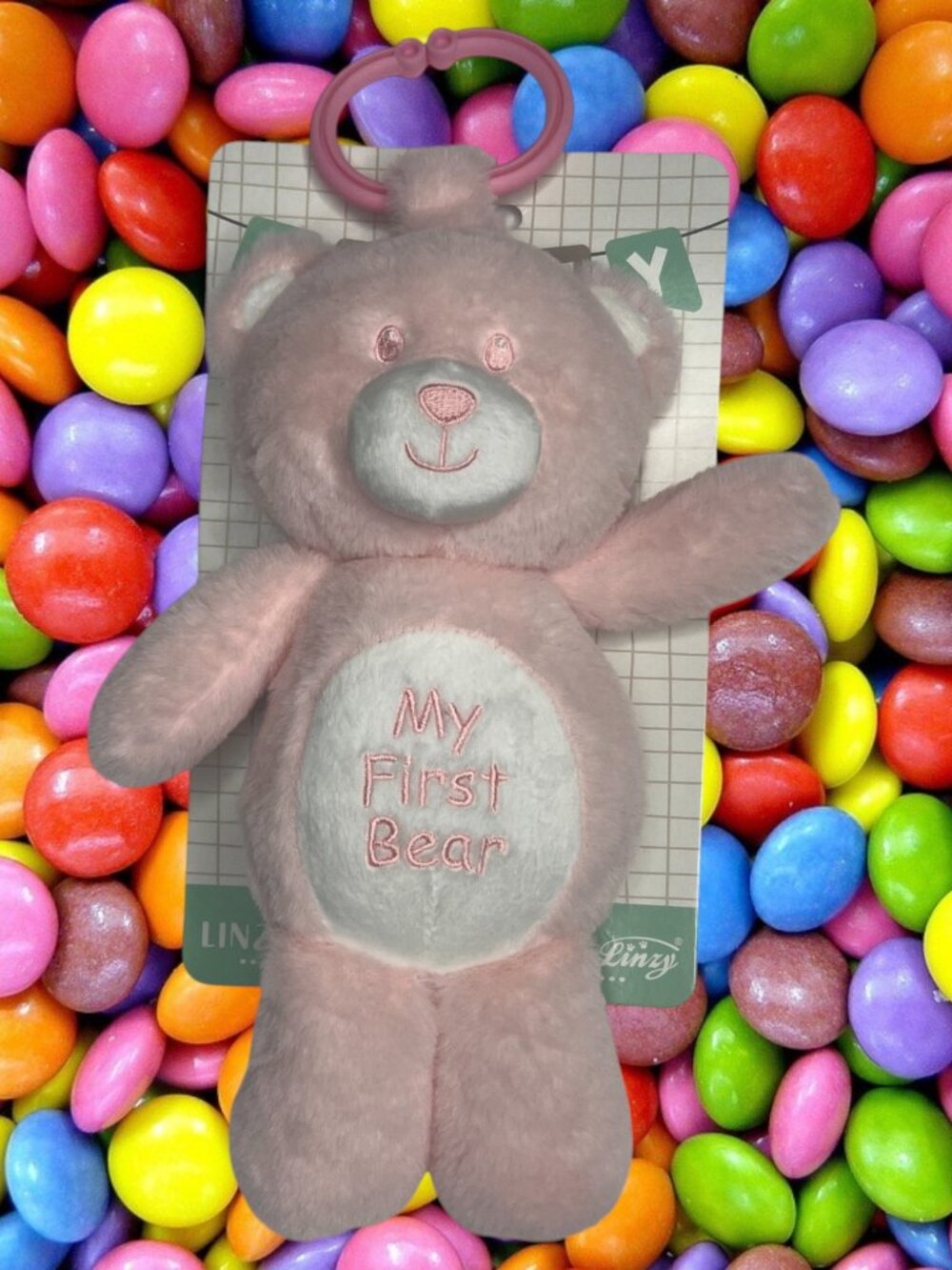 NEW Linzy My First Bear Teddy Stuffed Animal Sensory Toy Plush Clip On Rattle